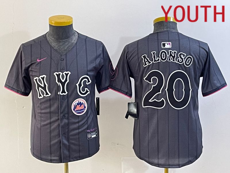 Youth New York Mets 20 Alonso Black City Edition 2024 Nike MLB Jersey style 2